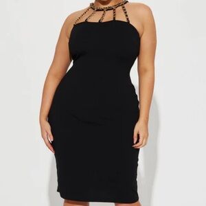 Fashion Nova Black Strapless Dress with Gold Chain